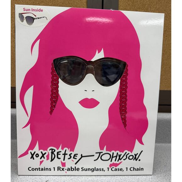 Betsey Johnson  RX-able Cats eye Sunglasses, case, Chain NIB Red lips Case - Picture 1 of 5